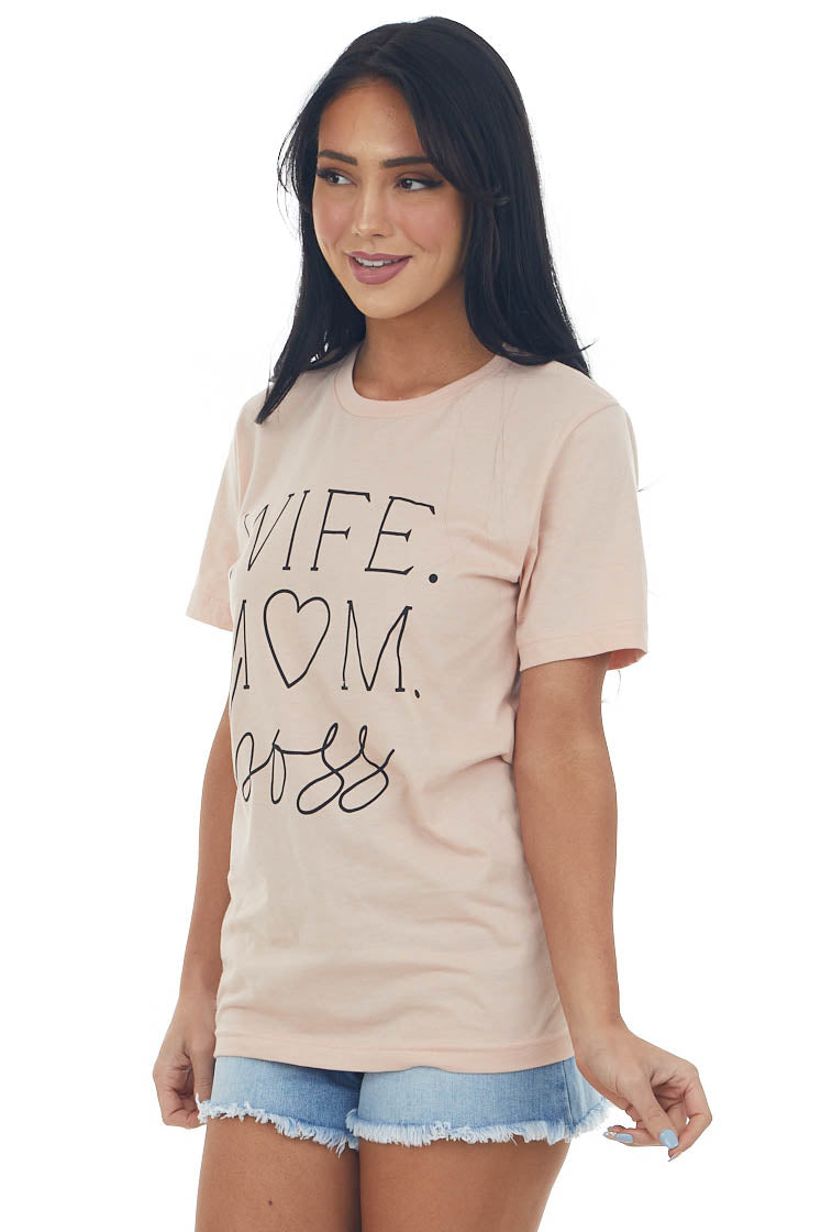 Peach 'Wife Mom Boss' Soft Knit Graphic Tee