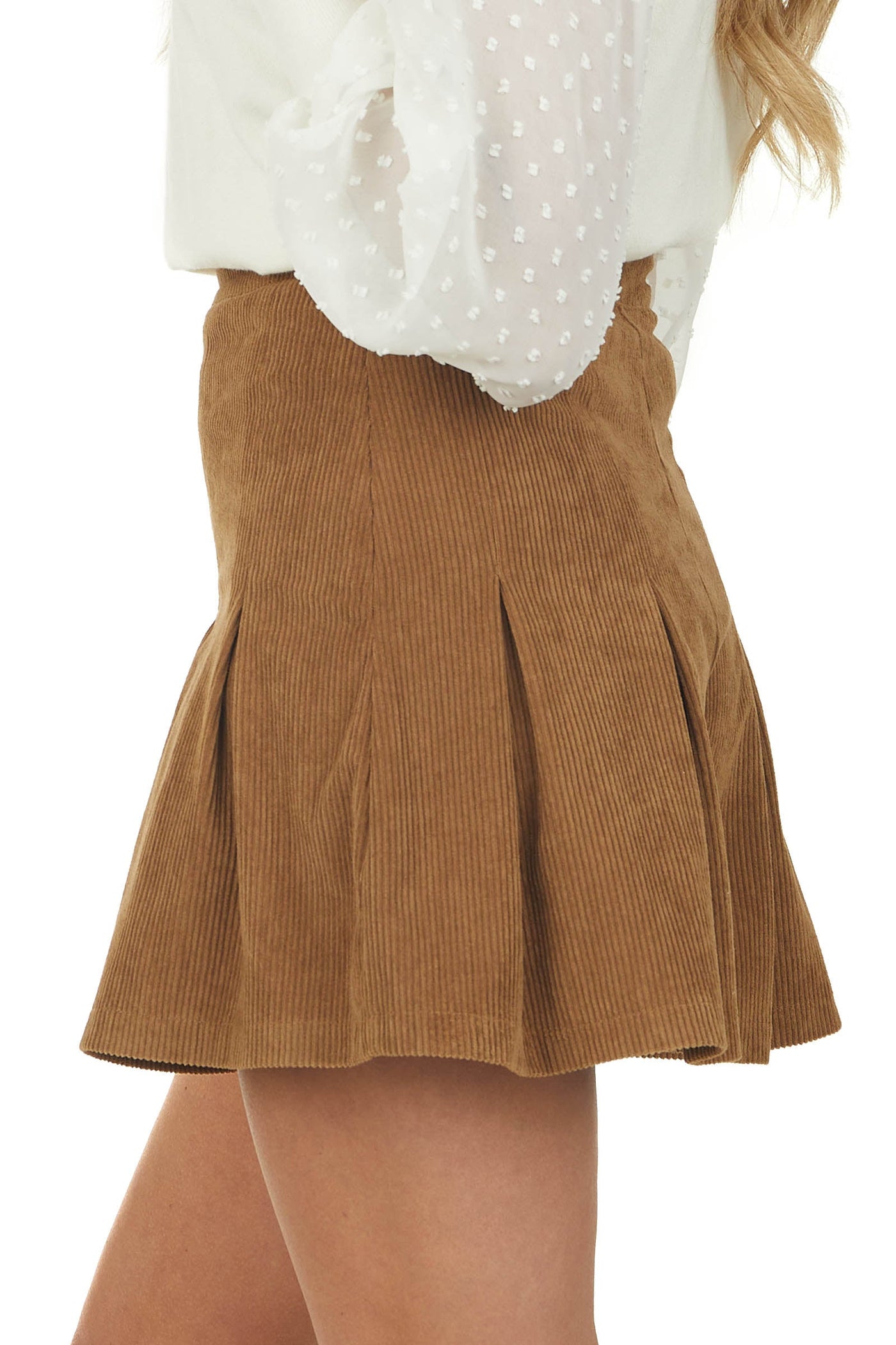 Peanut Brown Corduroy Pleated Mini Skort