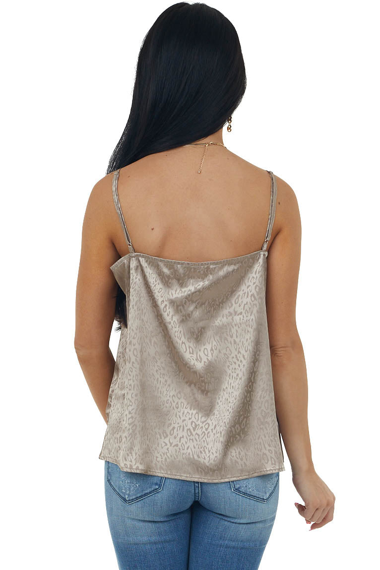 Peanut Leopard Print Frayed Lace Neckline Camisole Blouse