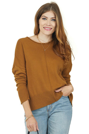 Peanut Long Sleeve Rounded Neckline Knit Sweater