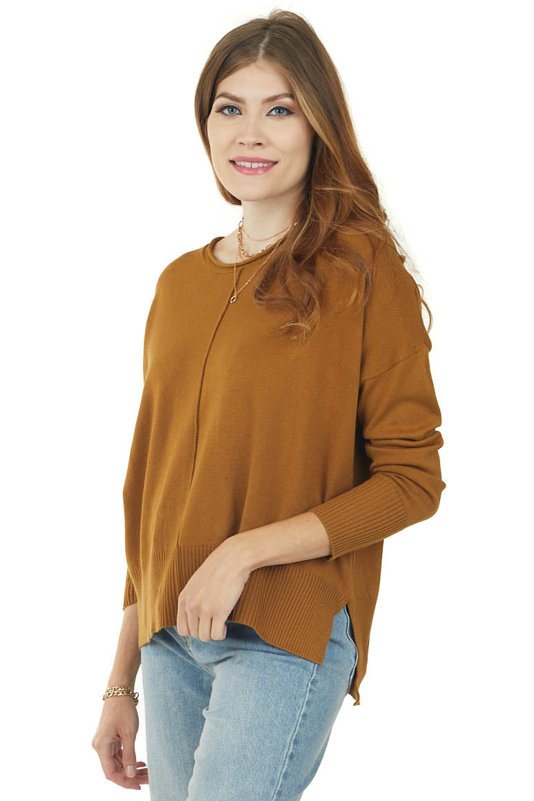 Peanut Long Sleeve Rounded Neckline Knit Sweater