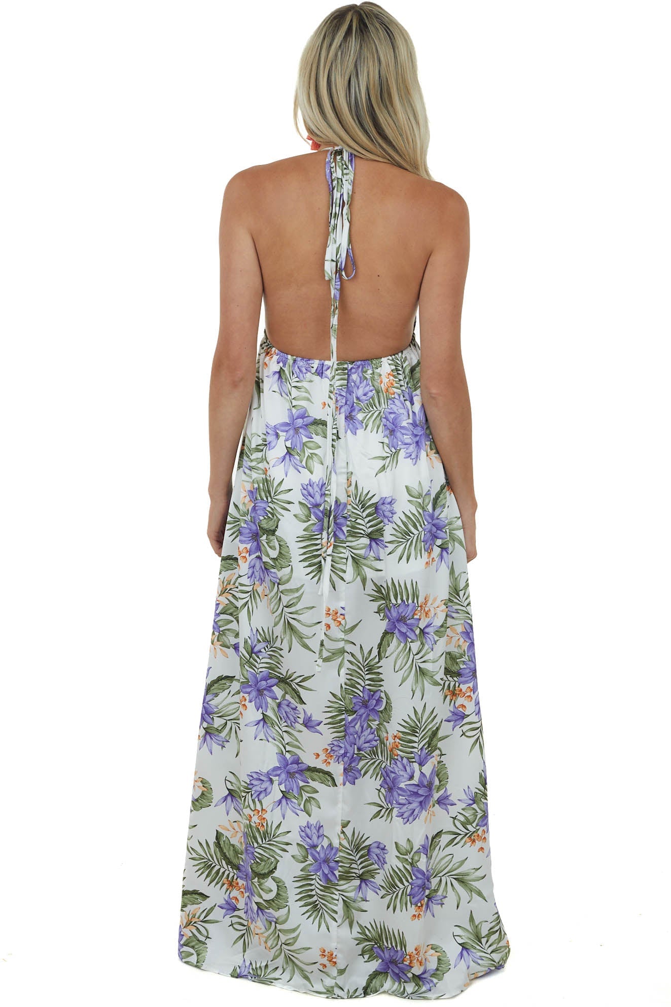 Pearl Floral Print Plunging V Neck Maxi Dress
