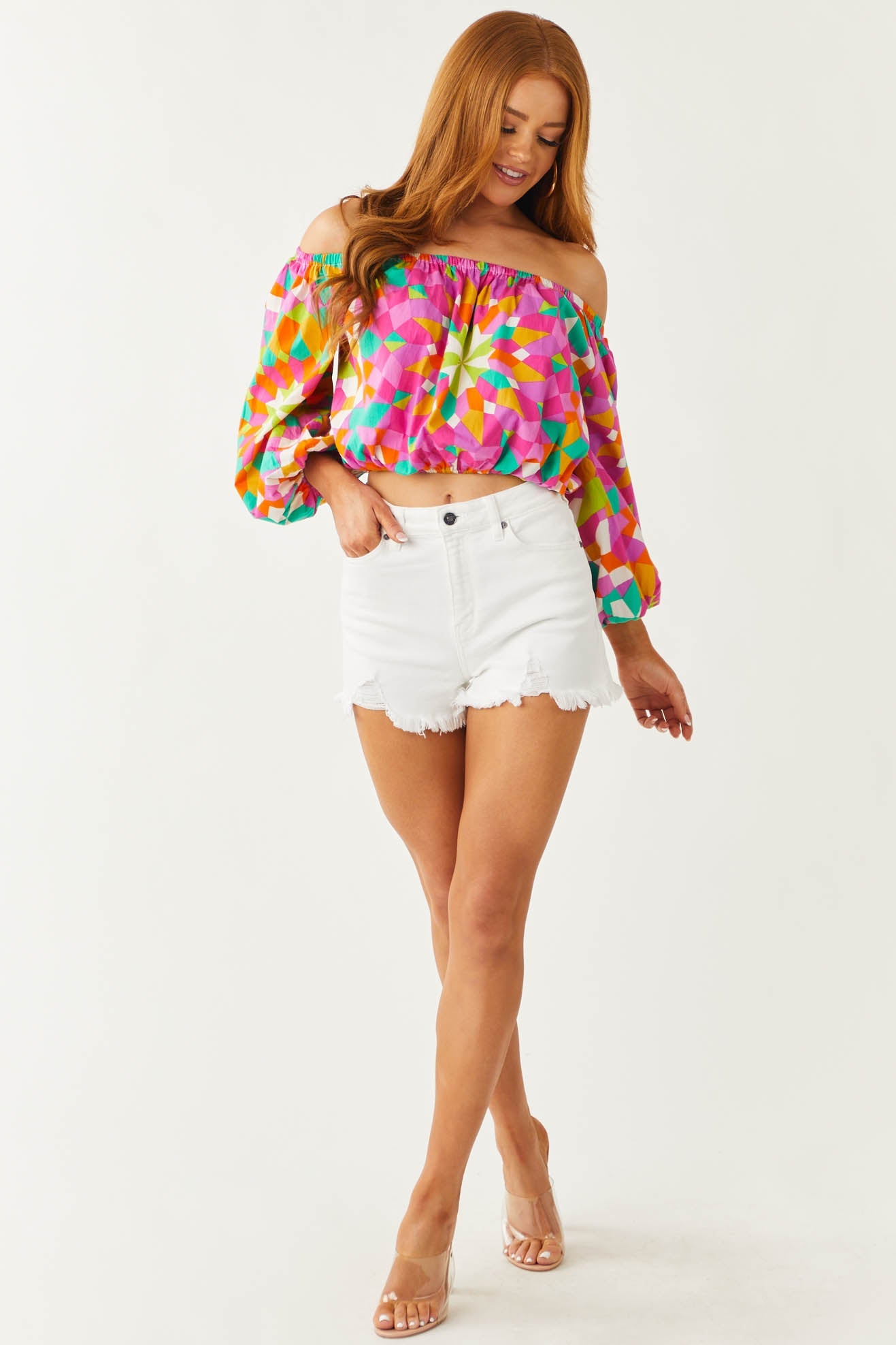 Pearl High Rise Distressed Denim Shorts with Frayed Hem