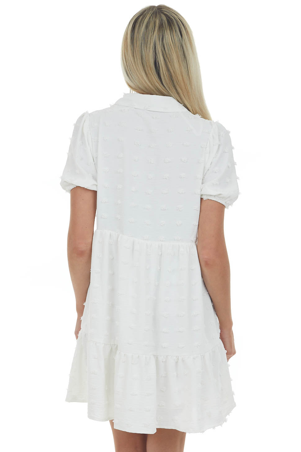 Pearl Swiss Dot Collared Tiered Short Dress