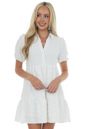 Pearl Swiss Dot Collared Tiered Short Dress