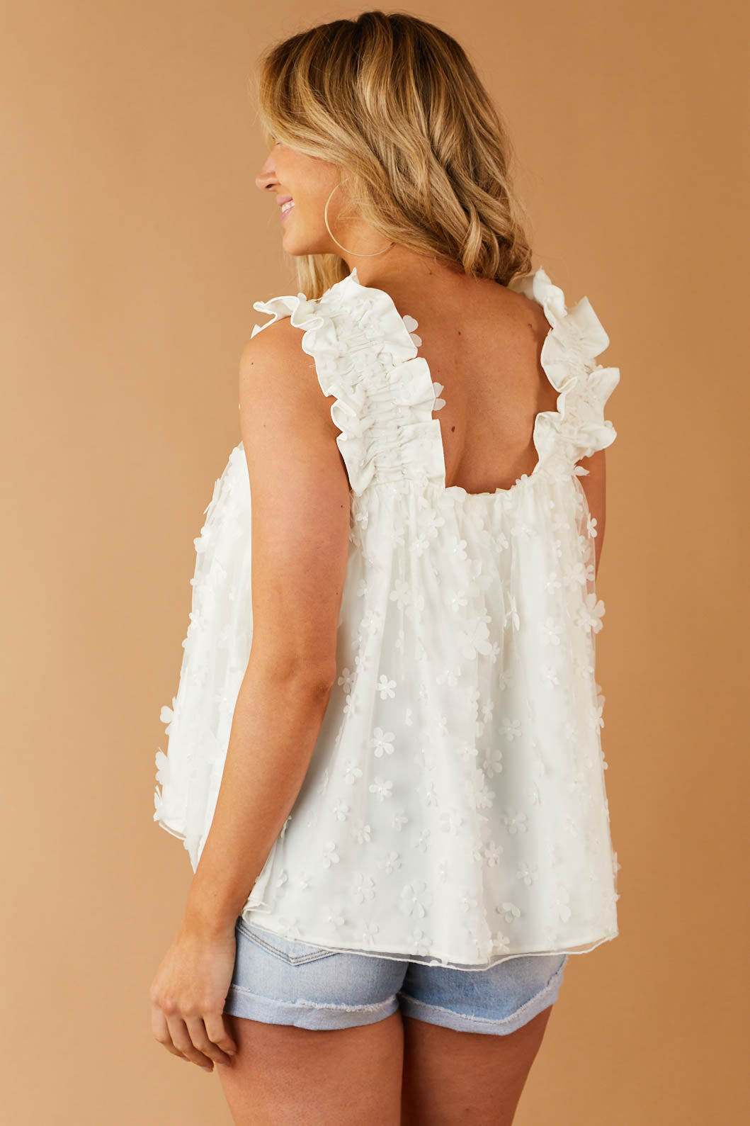 Pearl White Floral Embellished Sleeveless Blouse