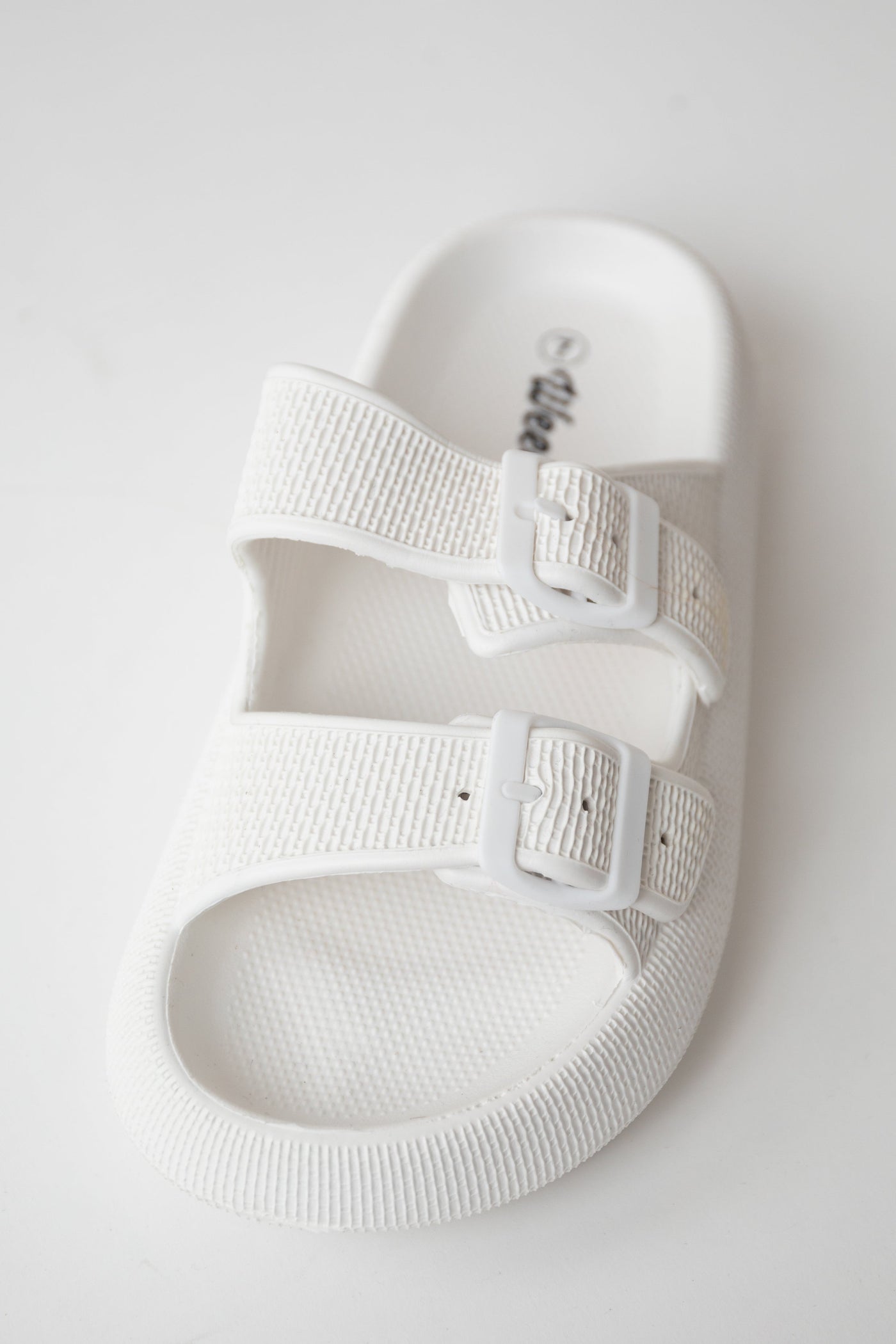 Pearl White Textured Double Strap Slip On Sandals