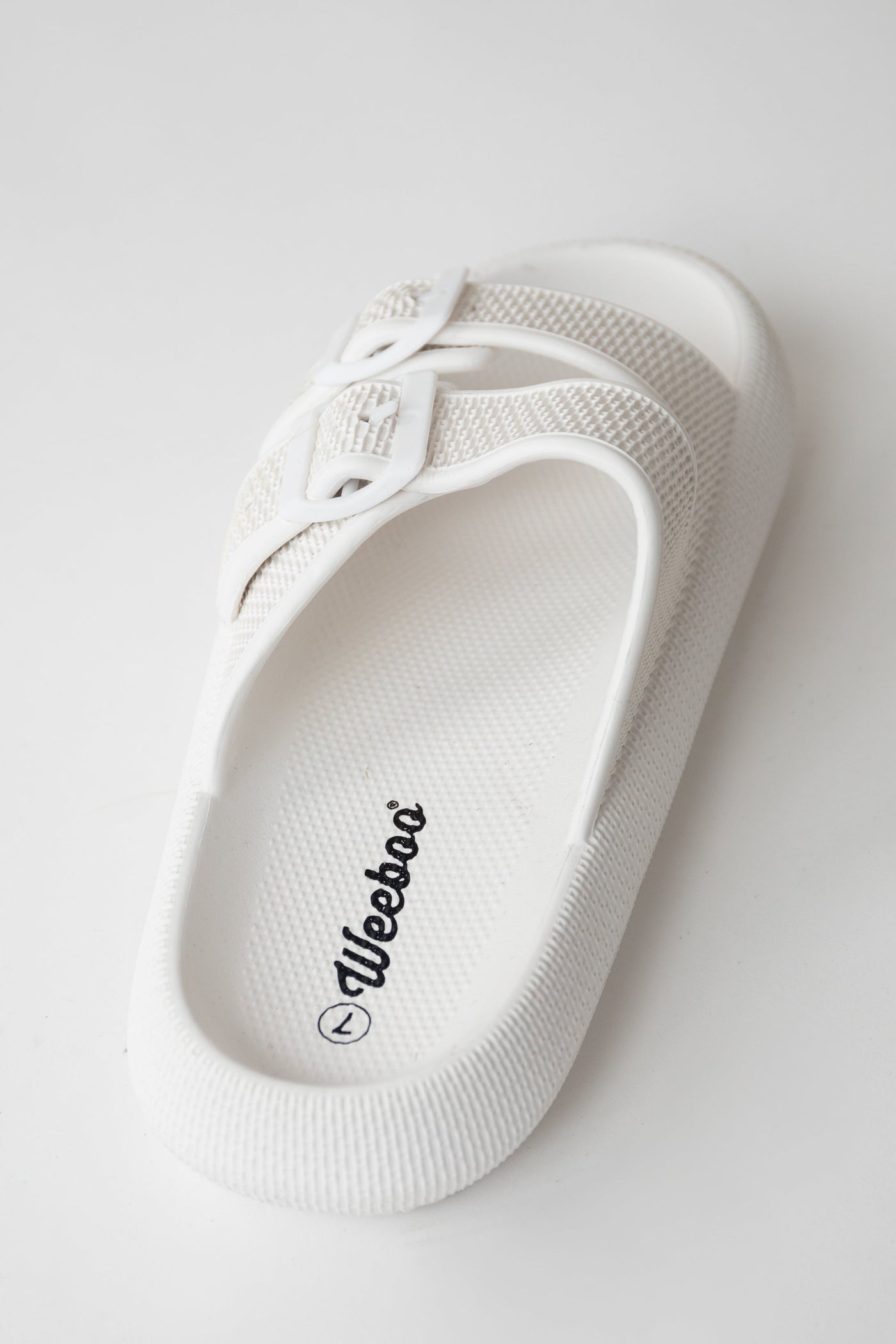 Pearl White Textured Double Strap Slip On Sandals