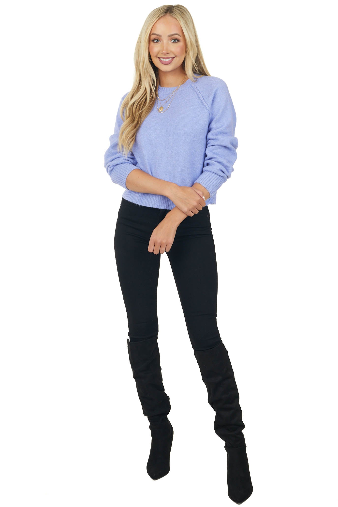 Periwinkle Slight Crop Raglan Sleeve Sweater