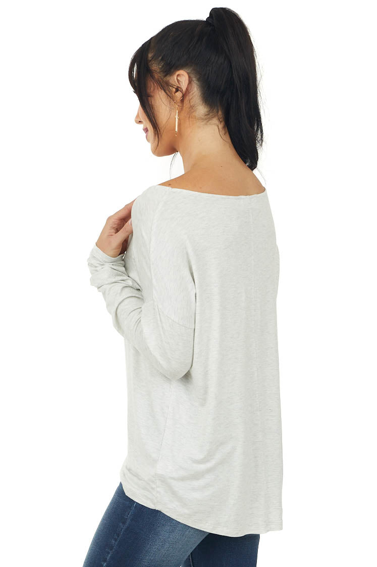 Pewter Grey Long Sleeve Knit Top with Chest Pocket