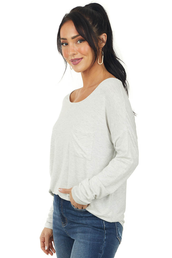 Pewter Grey Long Sleeve Knit Top with Chest Pocket