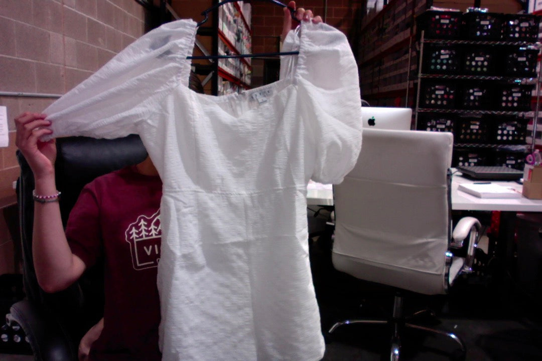 Off White Sweetheart Neck Puff Sleeve Romper