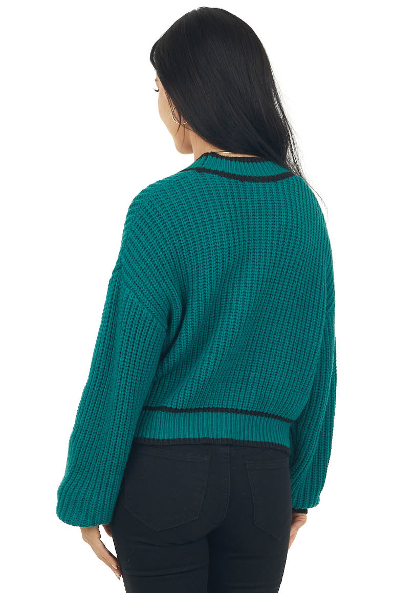 Pine Button Up Cardigan with Black Trim Details