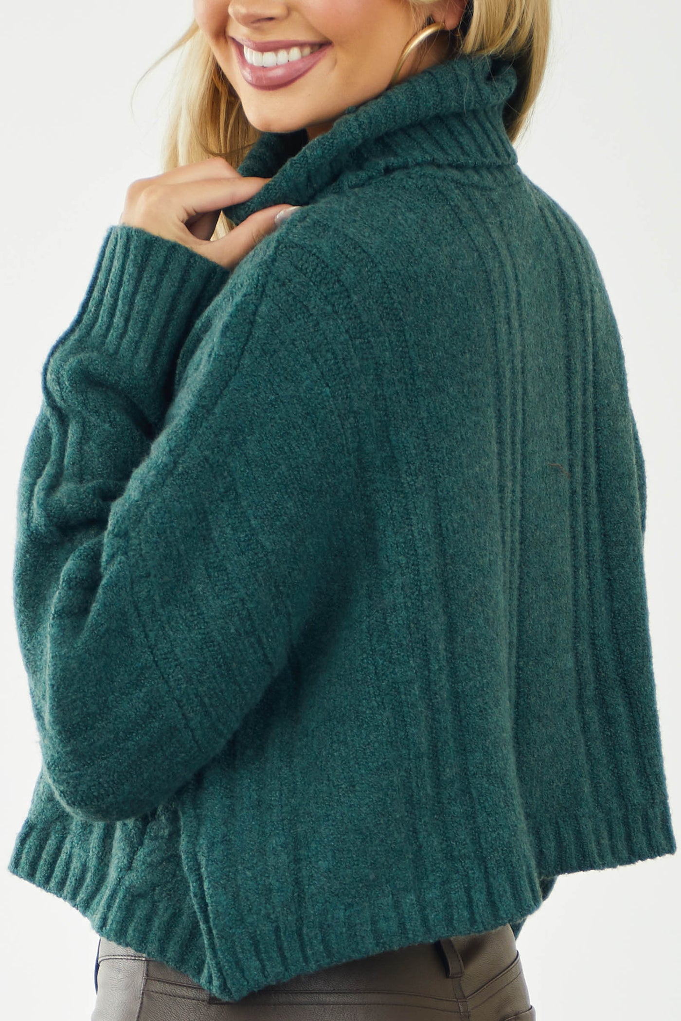 Pine Cable Knit Cropped Turtleneck Sweater