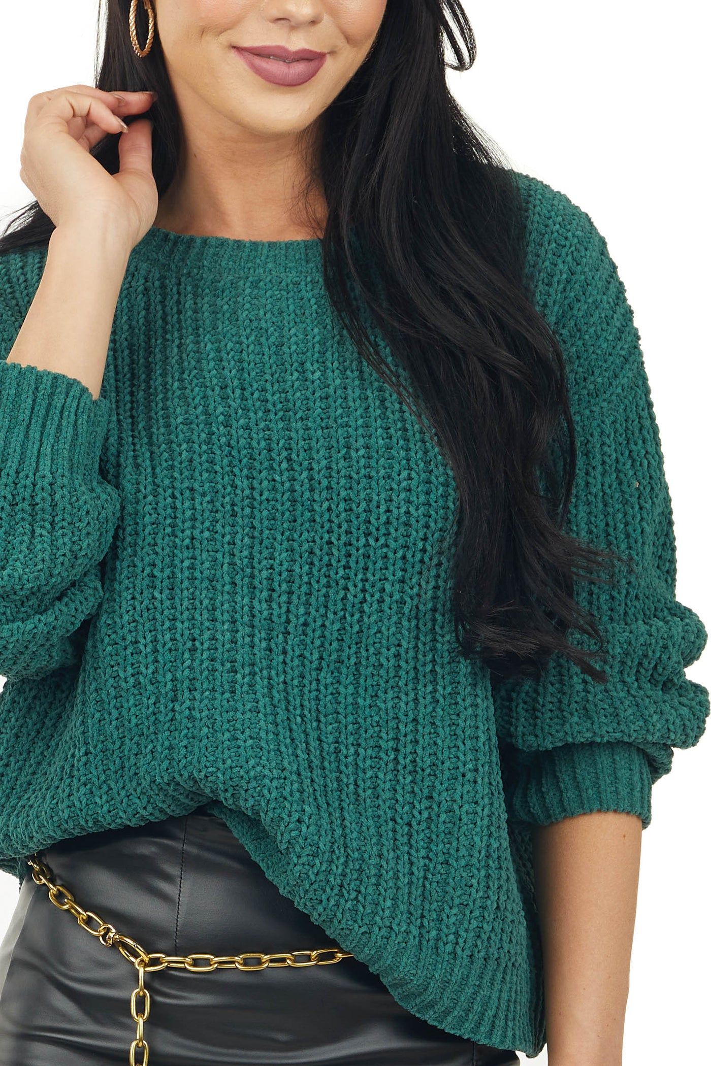 Pine Chenille Drop Shoulder Soft Sweater