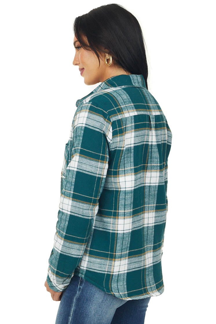 Pine Green Plaid Faux Fur Lined Shirt Jacket