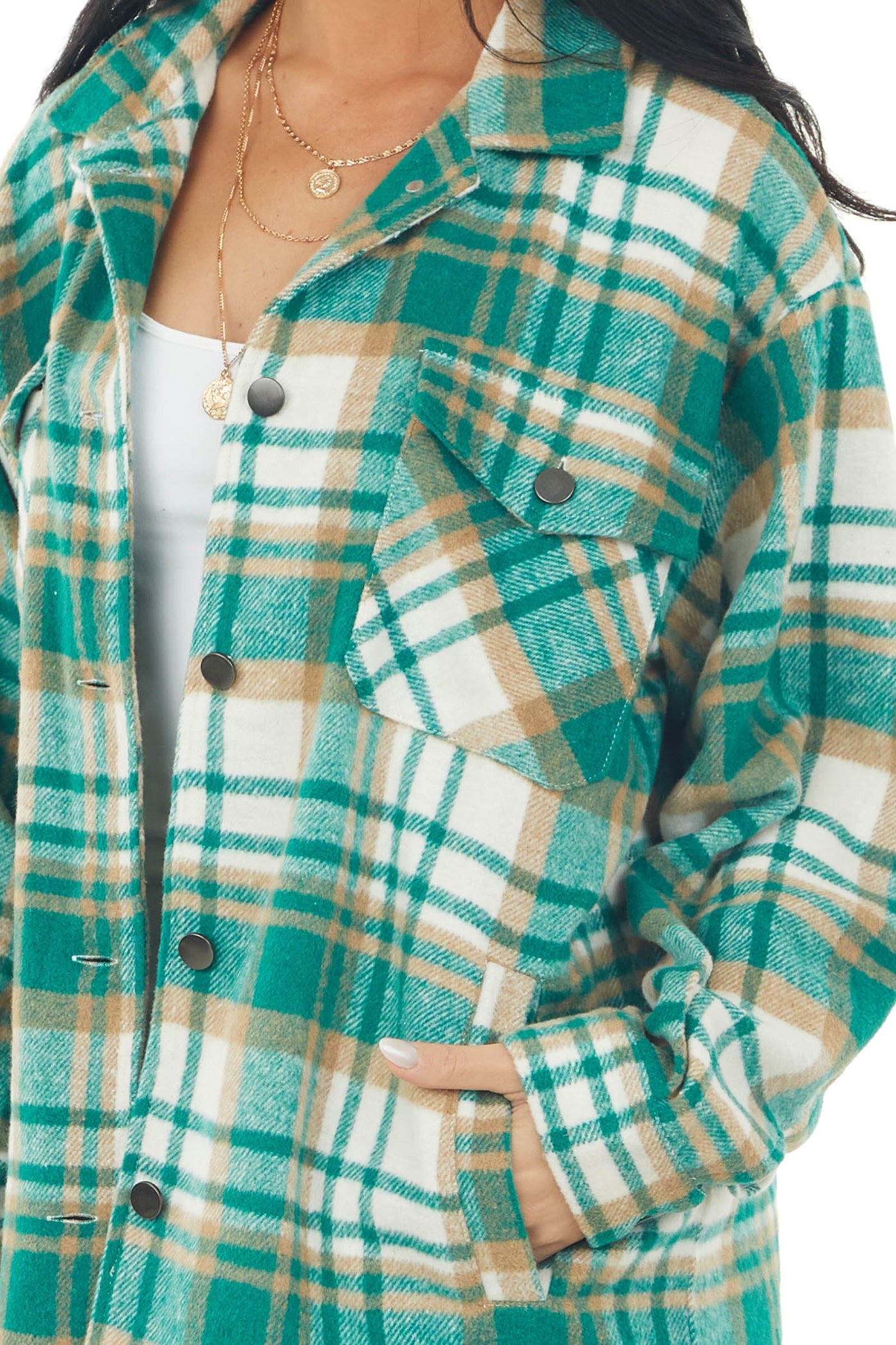 Pine Green Plaid Lightweight Fleece Shacket