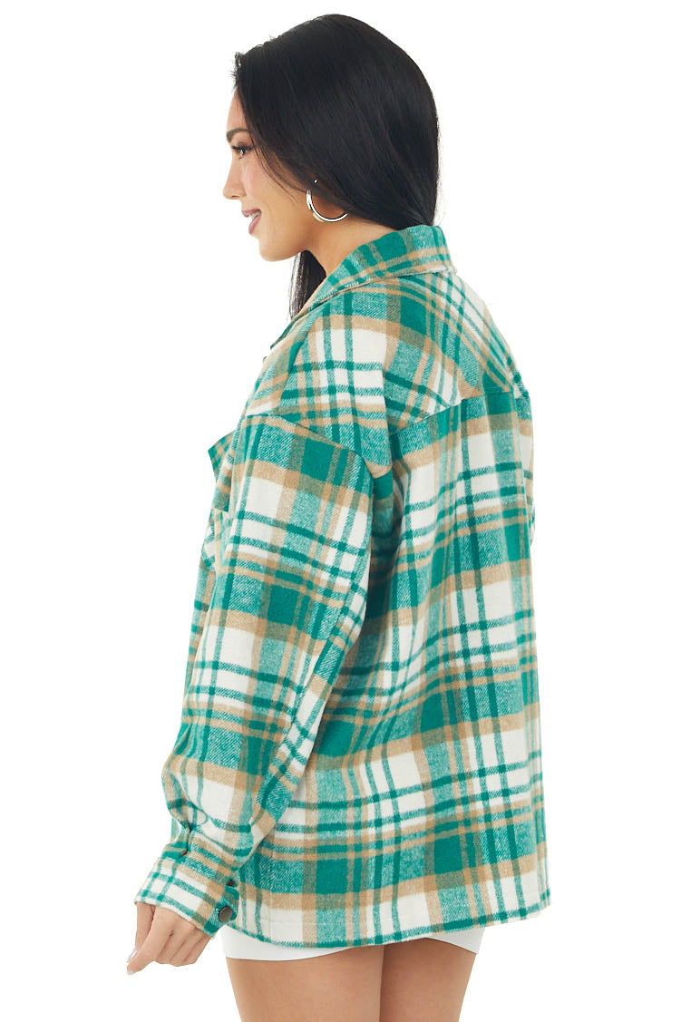 Pine Green Plaid Lightweight Fleece Shacket