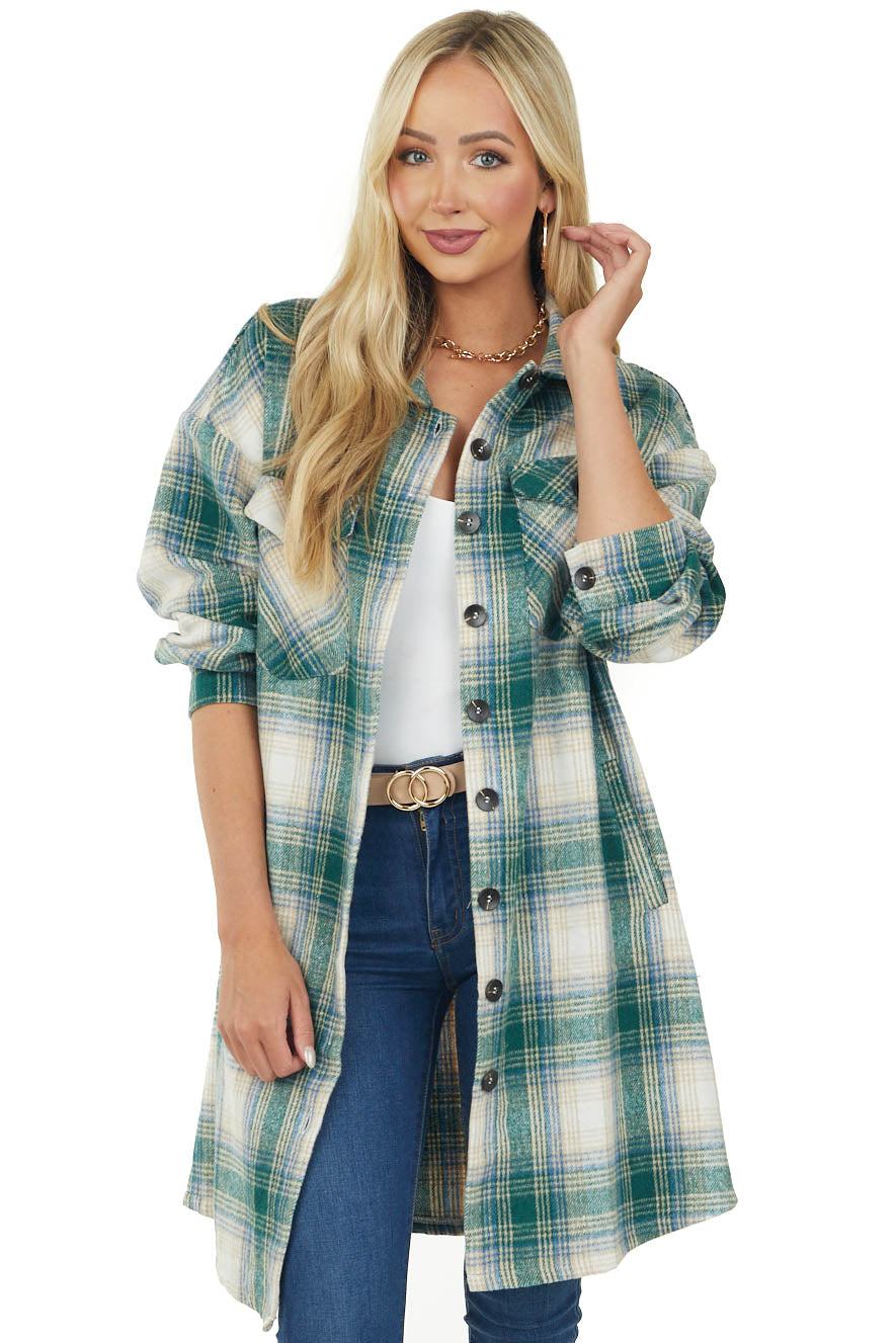 Pine Plaid Super Soft Longline Shacket Coat