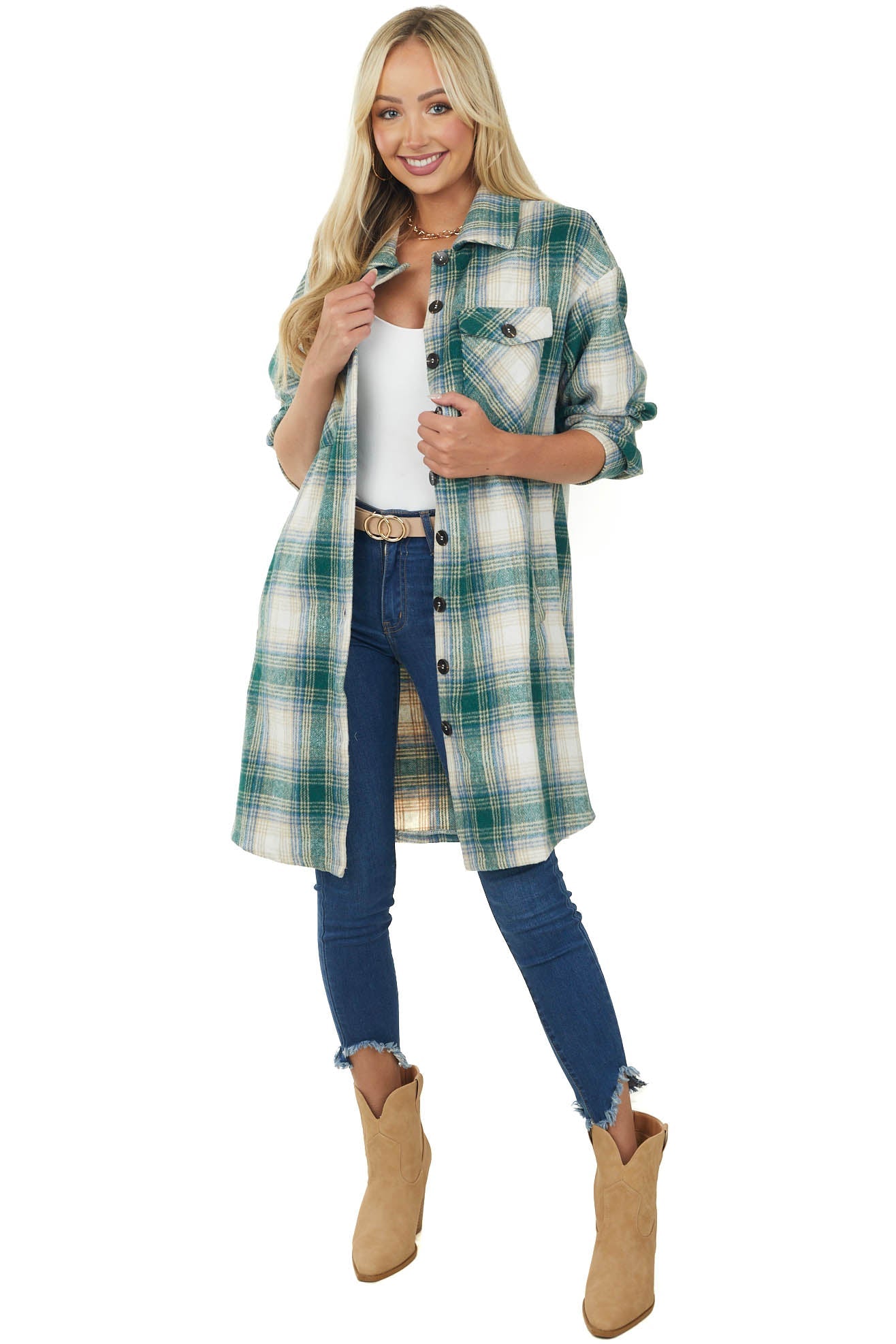 Pine Plaid Super Soft Longline Shacket Coat