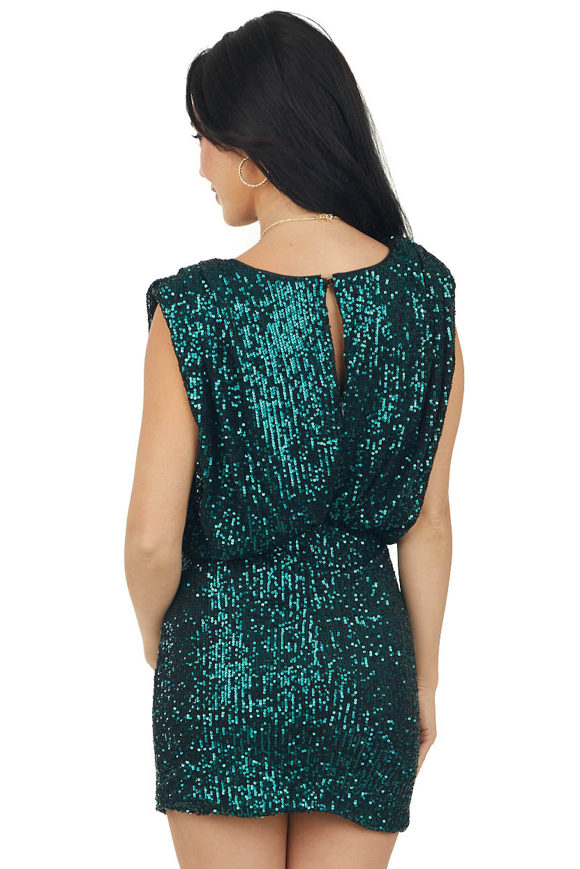 Pine Sequined Shoulder Padded Blouson Dress