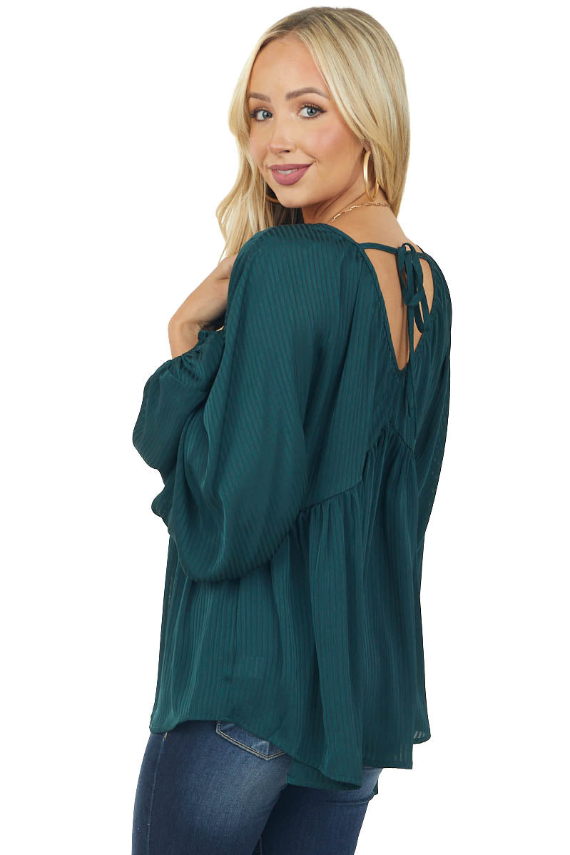 Pine Shadow Stripe Babydoll Puff Sleeve Top