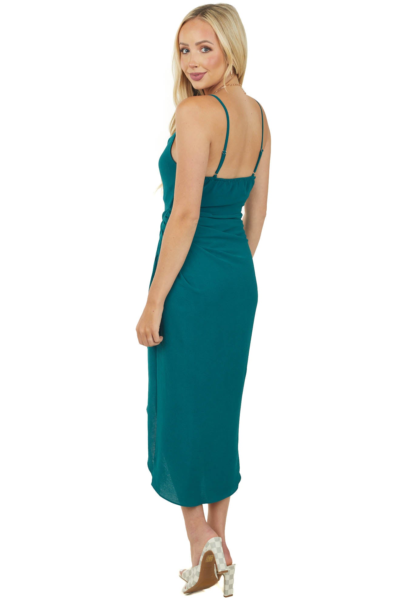 Pine Tulip Hem Cowl Neck Midi Cami Dress
