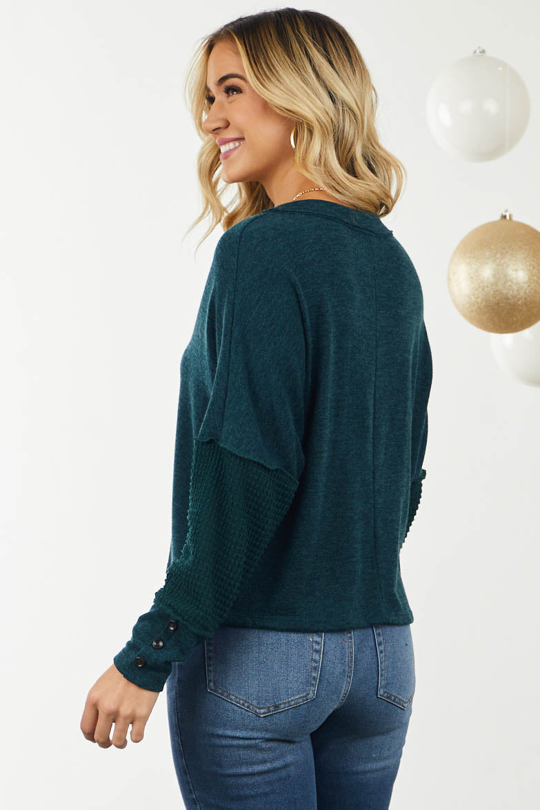 Pine Waffle Knit Contrast Drop Shoulder Top