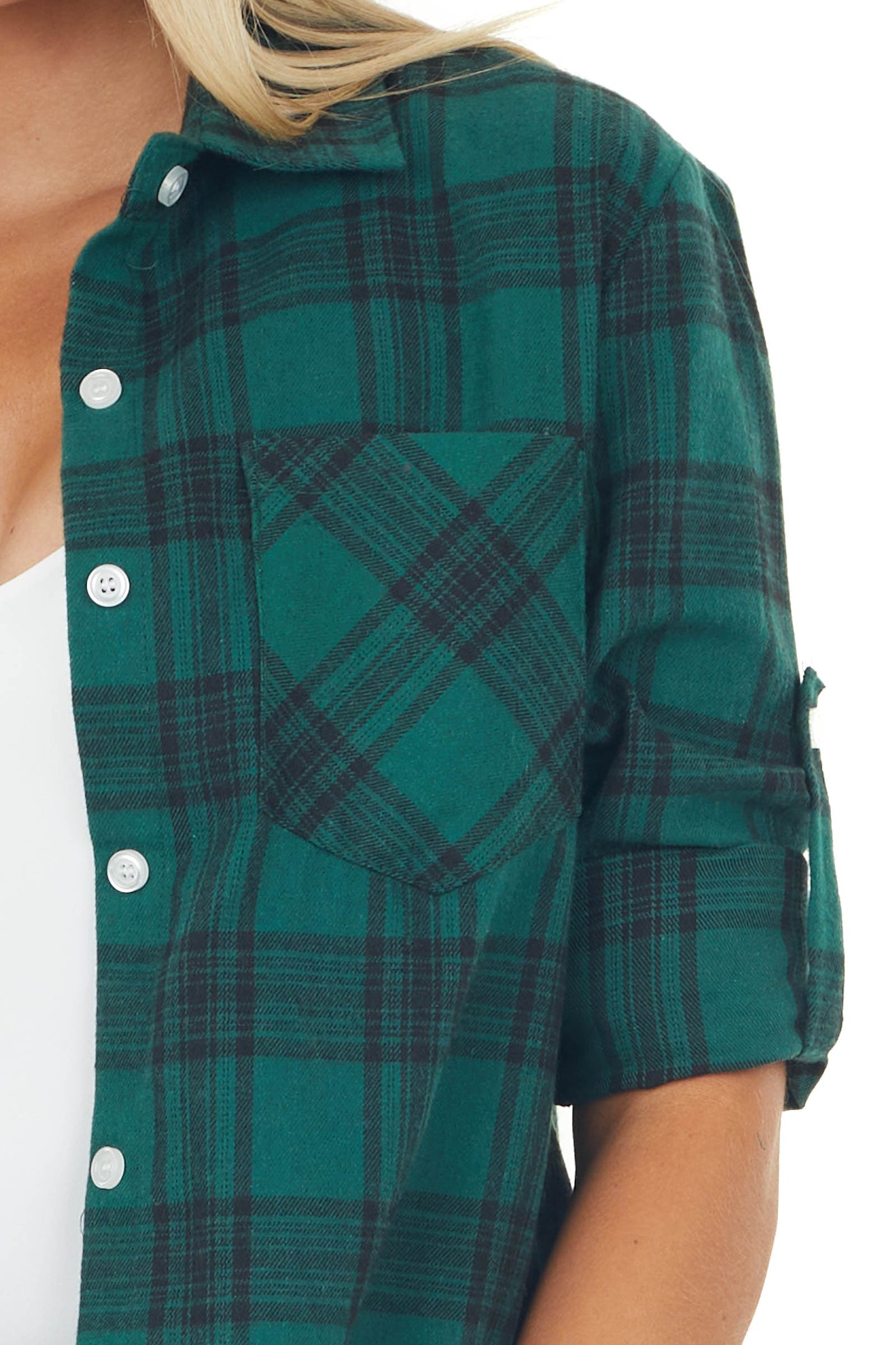 Pine and Black Plaid Longline Button Flannel