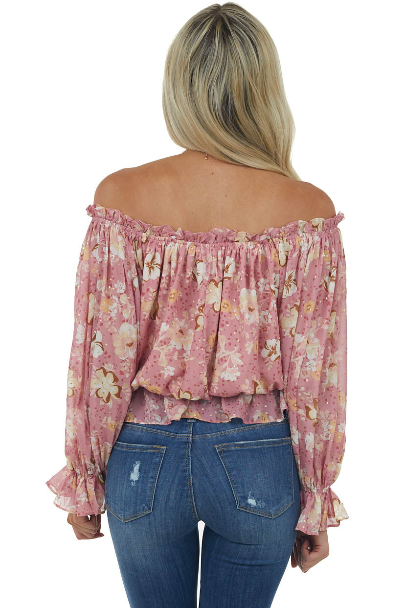 Pink Sherbet Floral Print Off Shoulder Blouse