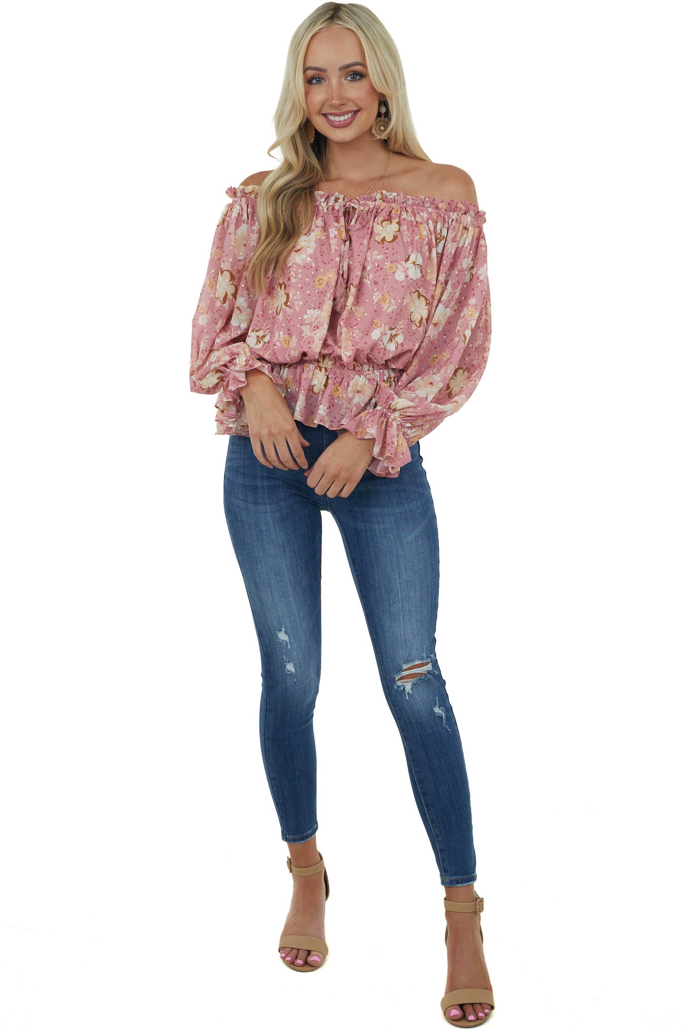 Pink Sherbet Floral Print Off Shoulder Blouse