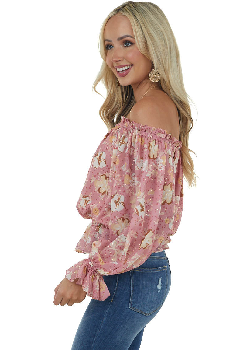 Pink Sherbet Floral Print Off Shoulder Blouse