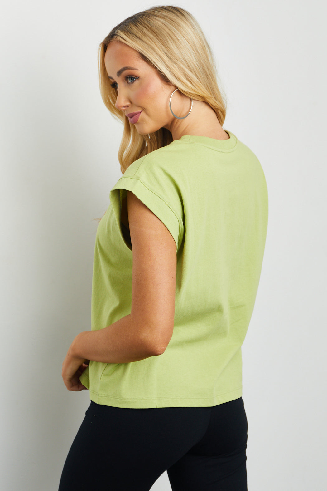 Pistachio Short Sleeve Rounded Neckline Knit Top