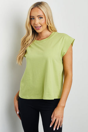 Pistachio Short Sleeve Rounded Neckline Knit Top