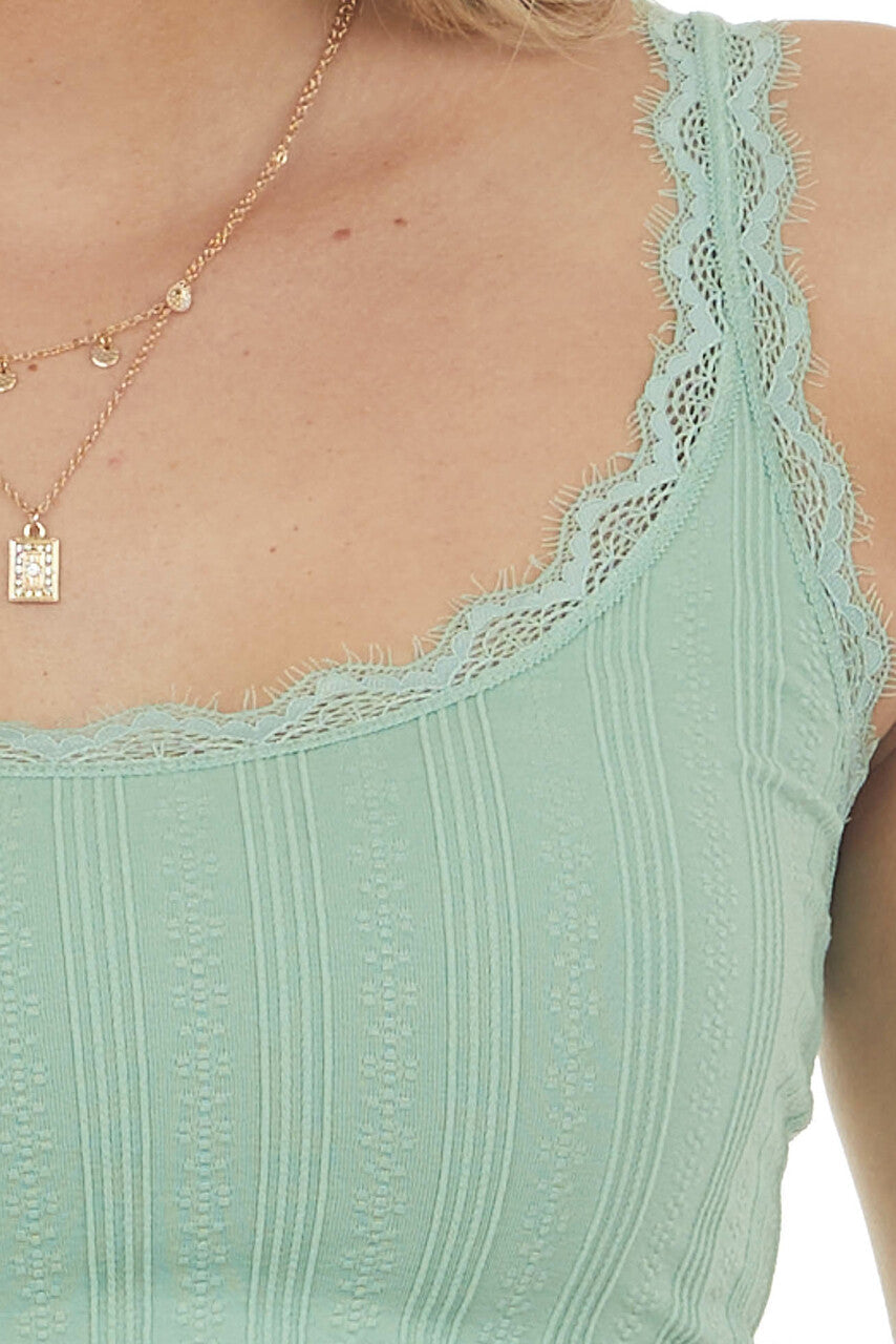 Pistachio Textured Eyelash Lace Cropped Tank 