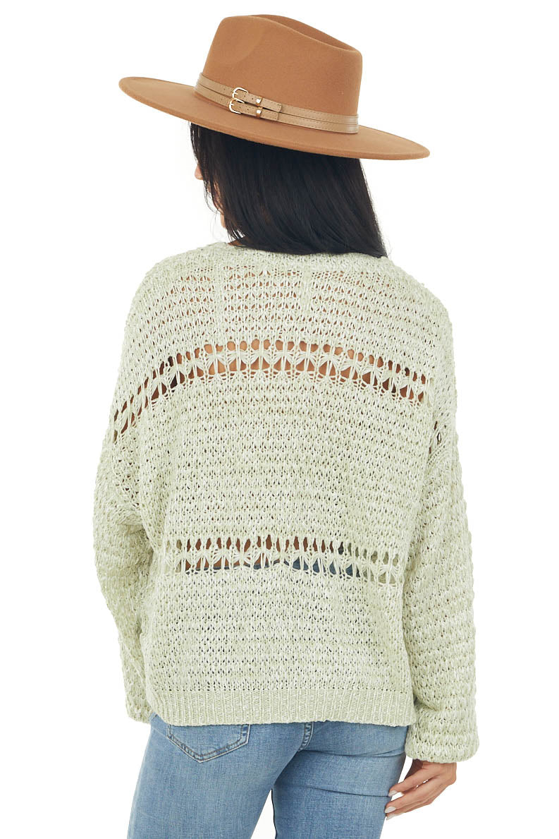Pistachio Two Tone Loose Knit Sweater with Bubble Sleeves