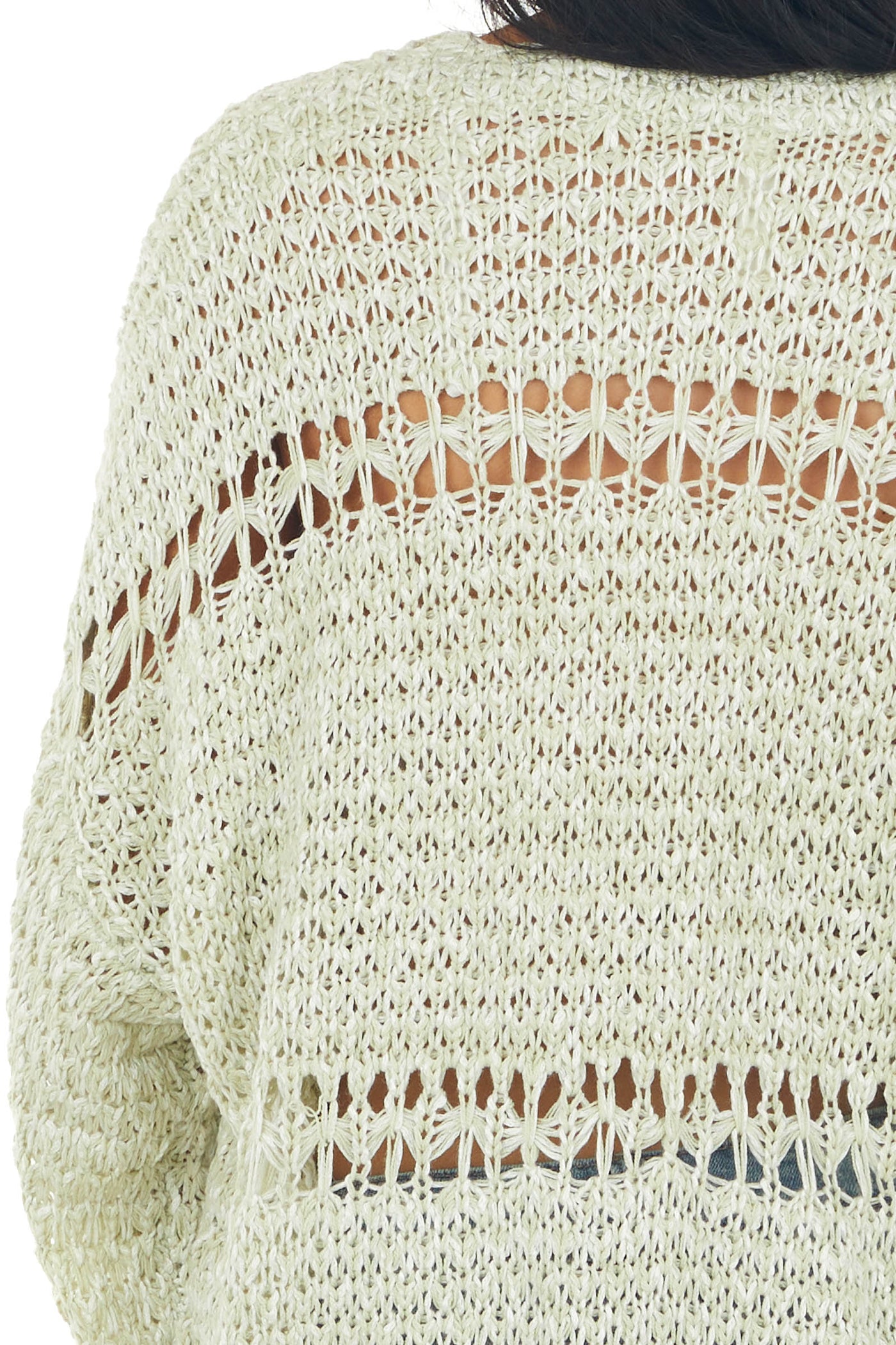 Pistachio Two Tone Loose Knit Sweater with Bubble Sleeves