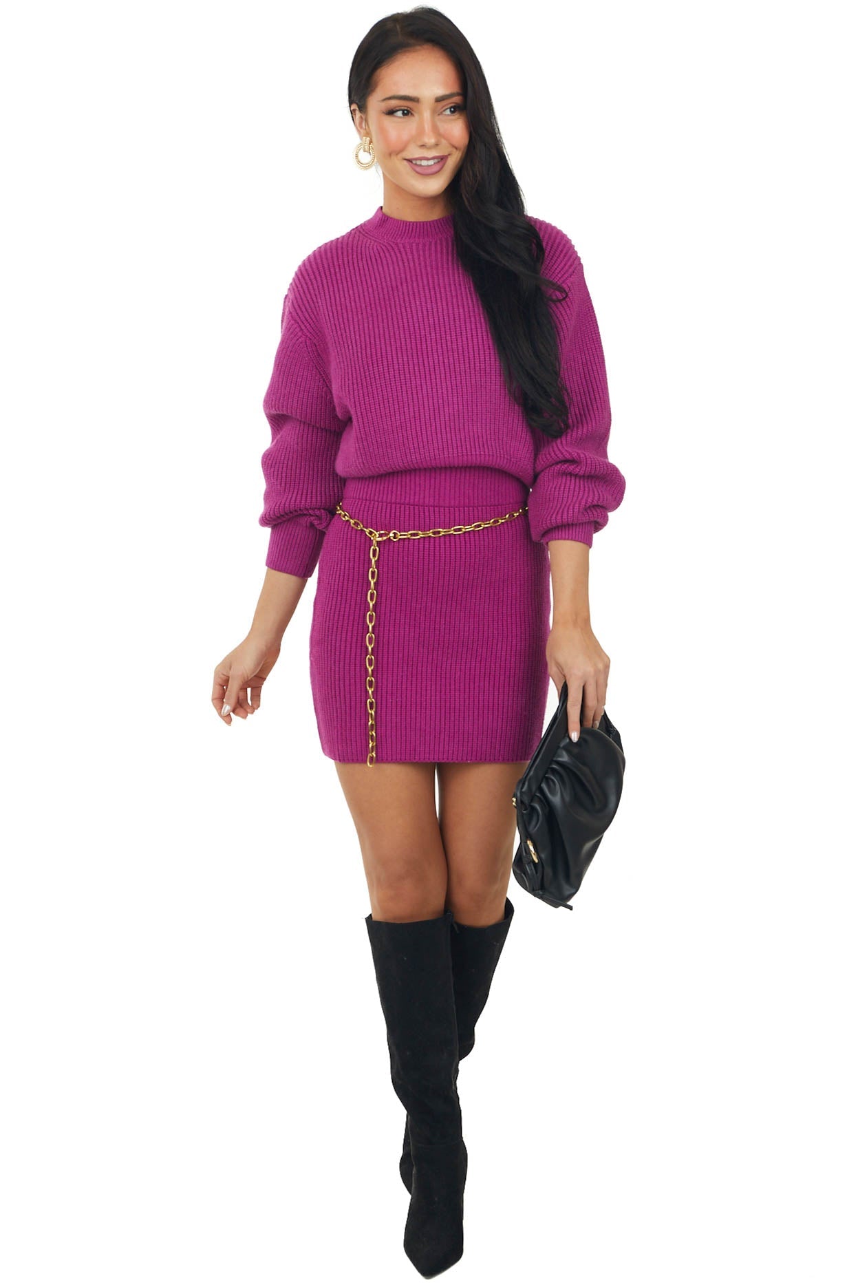 Plum Stretchy Thick Ribbed Knit Mini Skirt