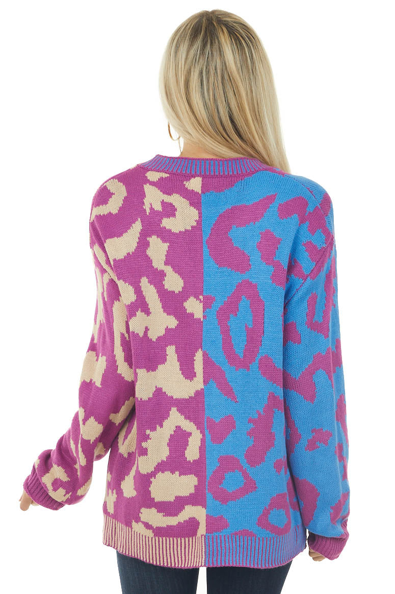 Plum and Sapphire Leopard Button Up Cardigan