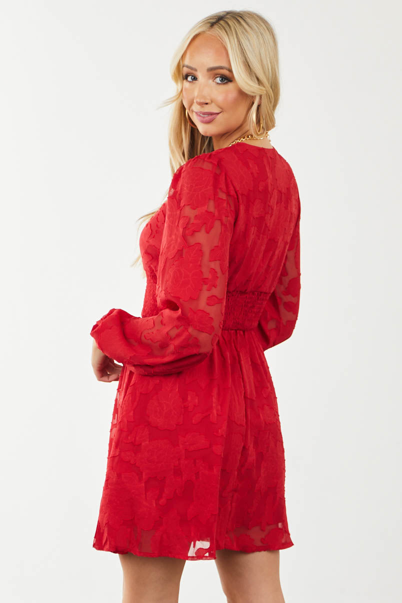 Pomegranate Floral Lace Button Empire Waist Dress