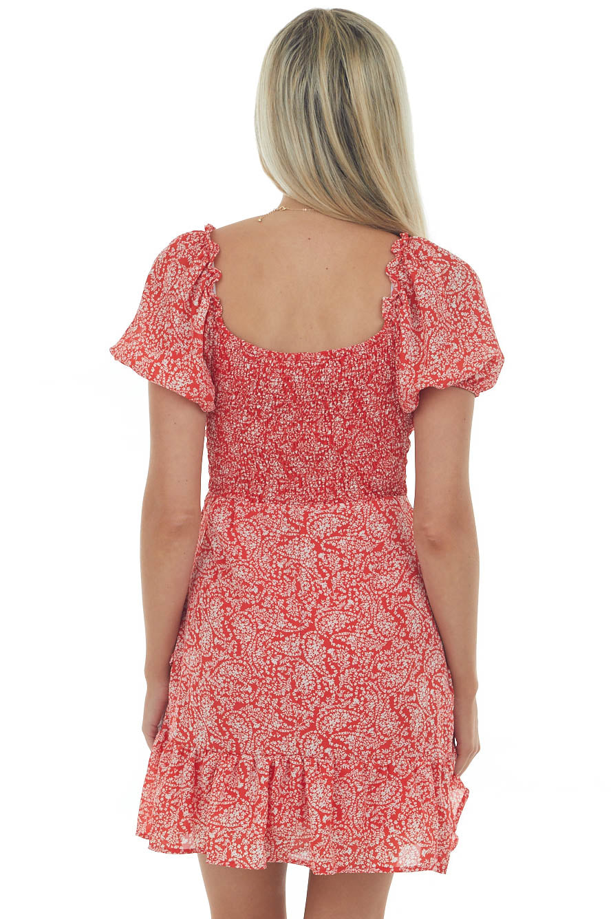 Pomegranate Floral Print Ruffle Mini Dress