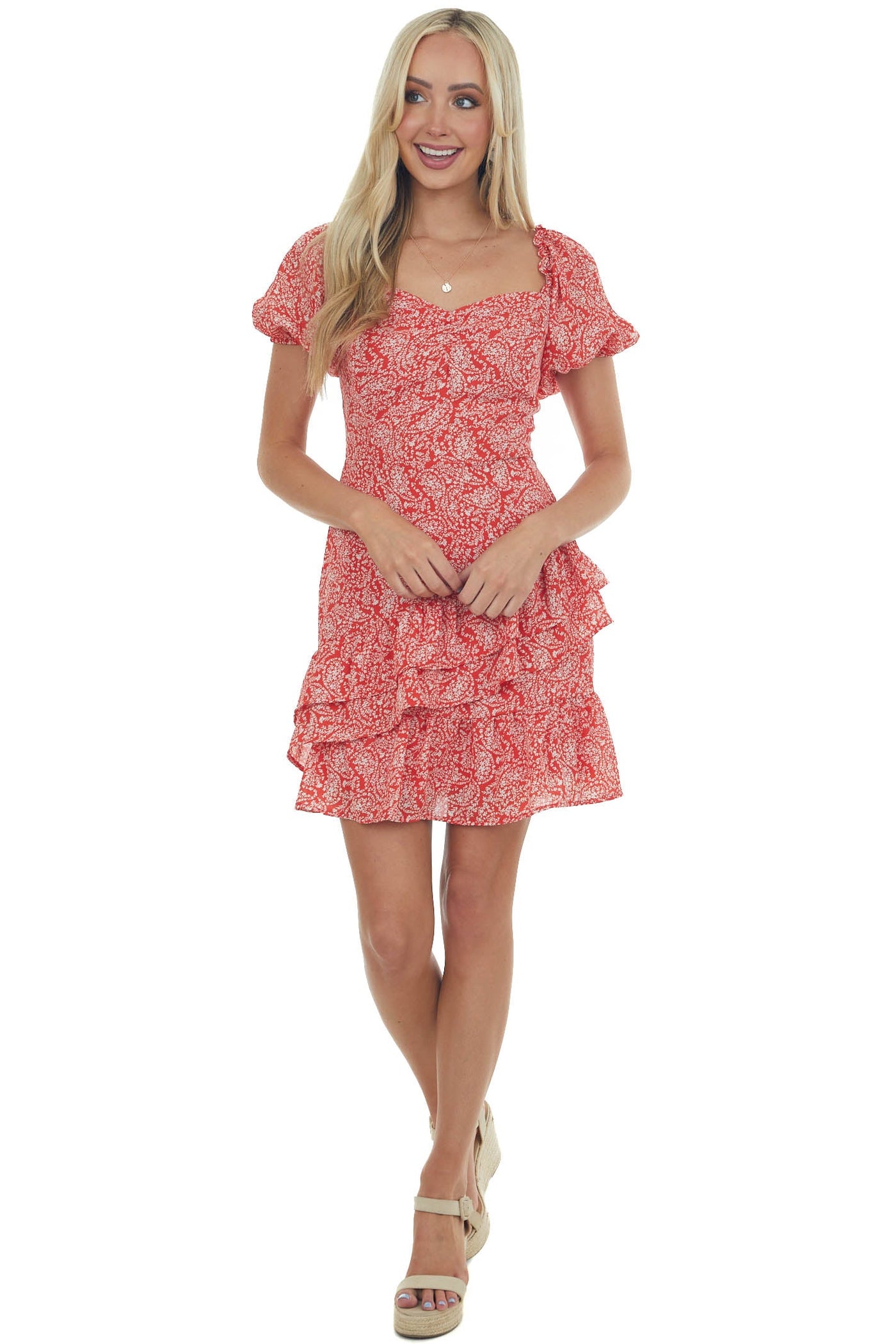 Pomegranate Floral Print Ruffle Mini Dress