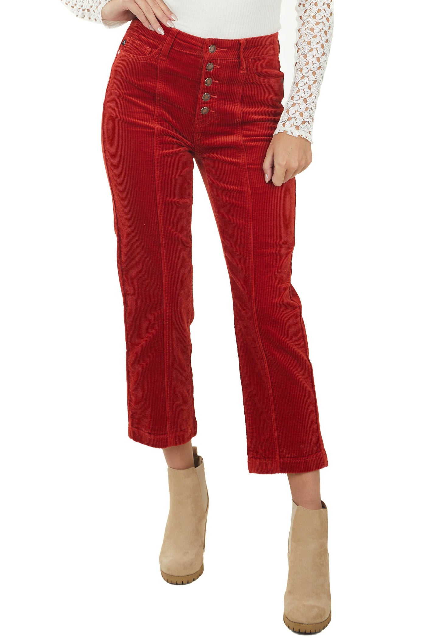 Pomegranate High Rise Straight Leg Corduroy Pants