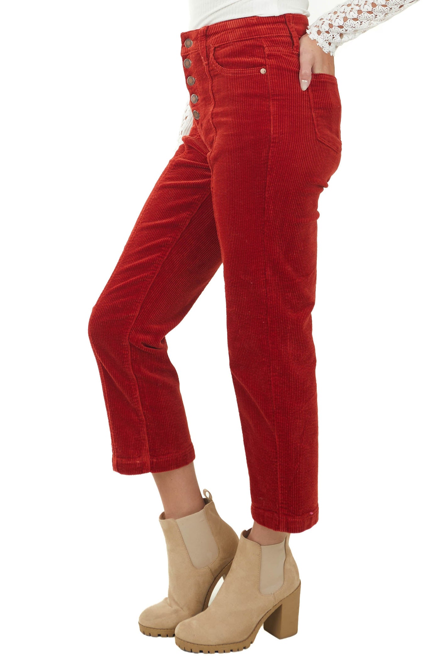 Pomegranate High Rise Straight Leg Corduroy Pants
