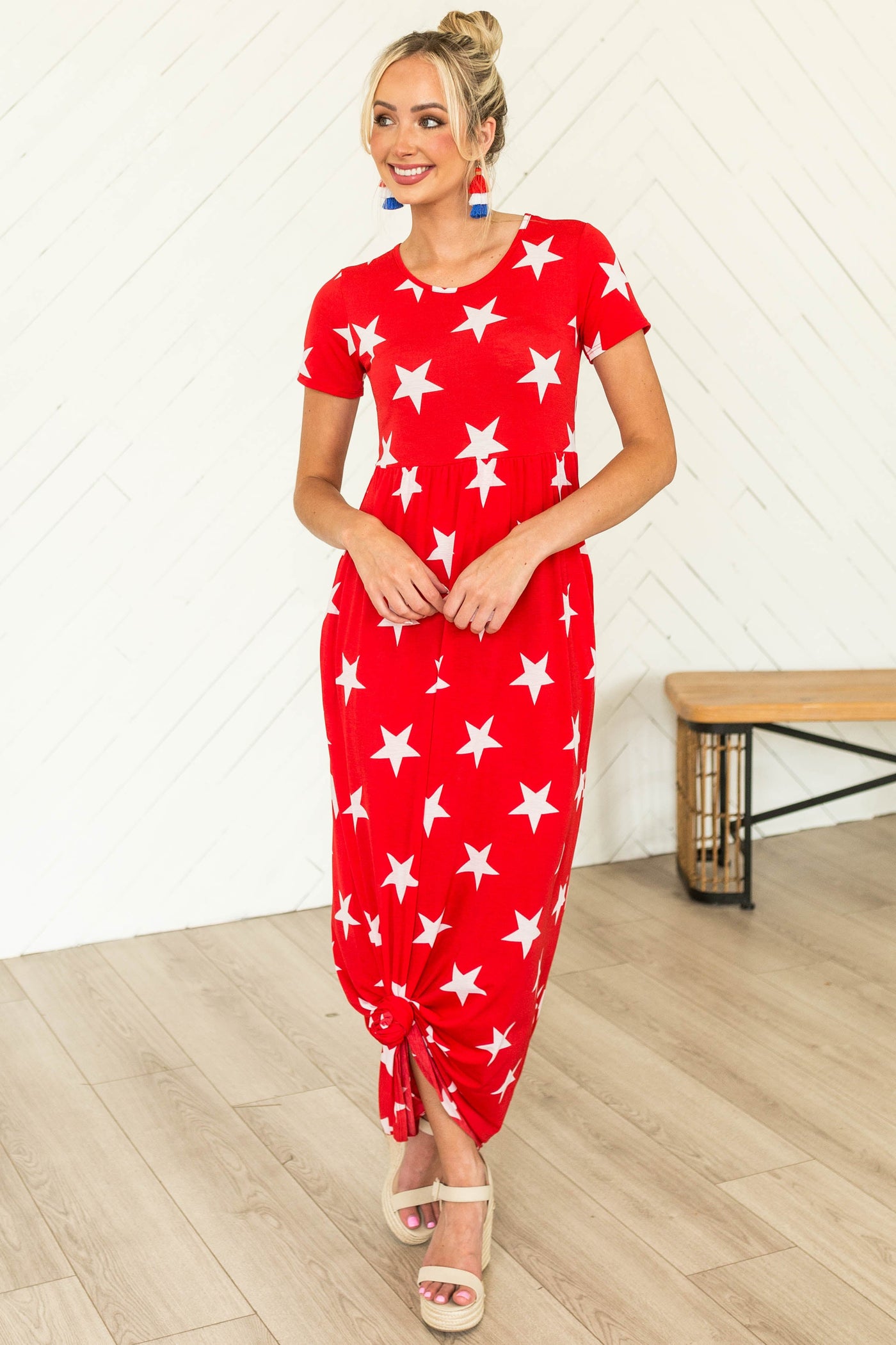 Pomegranate and Ivory Star Print Maxi Dress