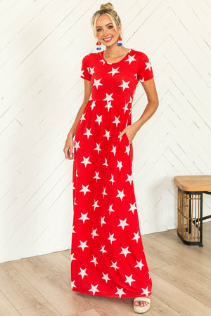 Pomegranate and Ivory Star Print Maxi Dress