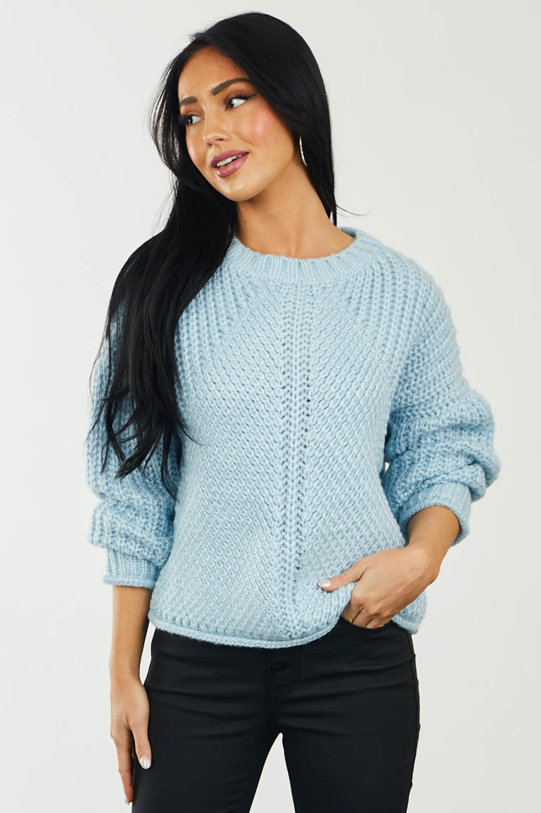 Powder Blue Long Sleeve High Neckline Sweater