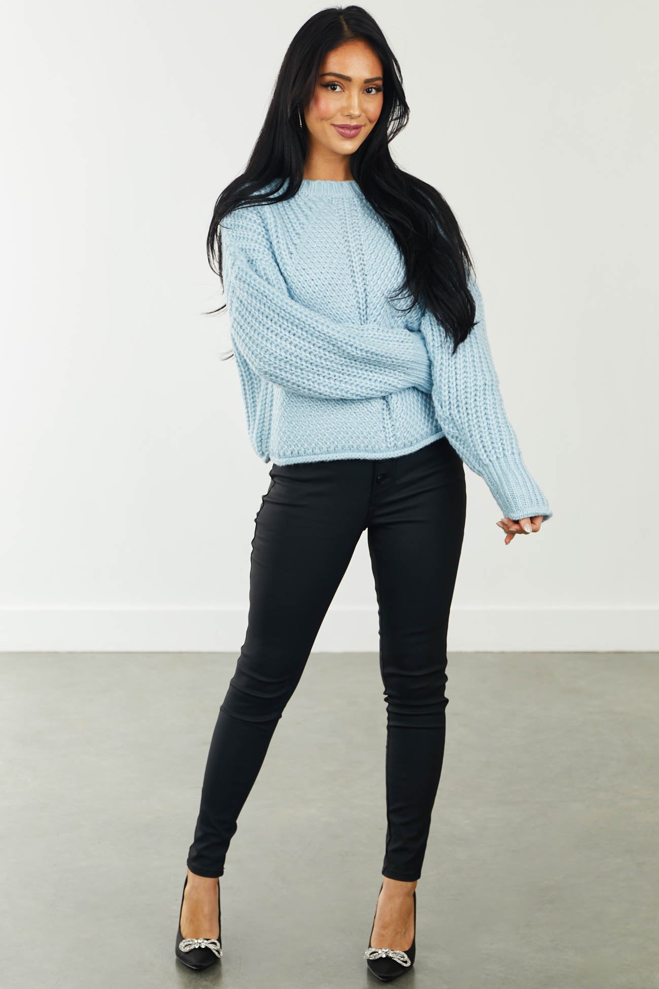 Powder Blue Long Sleeve High Neckline Sweater