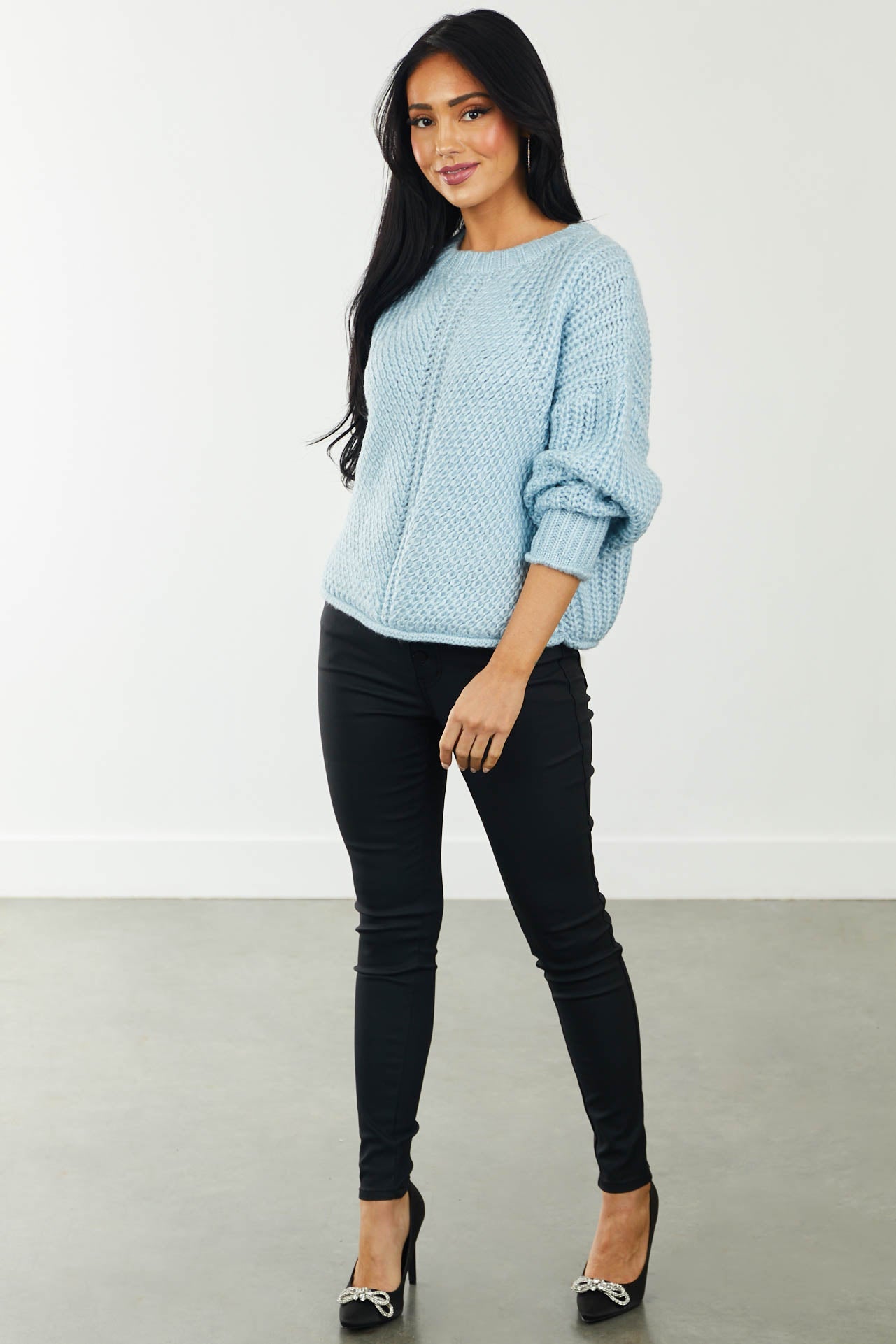 Powder Blue Long Sleeve High Neckline Sweater