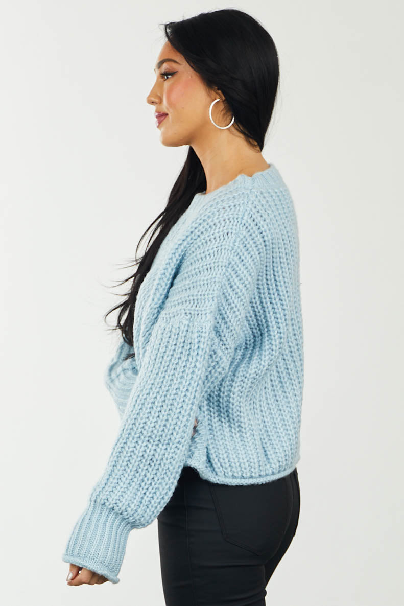Powder Blue Long Sleeve High Neckline Sweater
